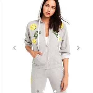 Wildfox Gray Track Pants with Yellow Floral Design